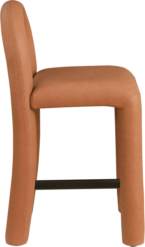 Quinn Cognac Vegan Leather Upholstered Counter Stool, 1 Piece