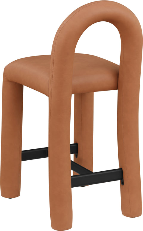 Quinn Cognac Vegan Leather Upholstered Counter Stool, 1 Piece