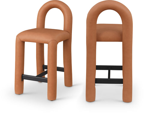 Quinn Cognac Vegan Leather Upholstered Counter Stool, 1 Piece