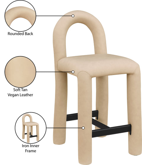 Quinn Tan Vegan Leather Upholstered Counter Stool, 1 Piece