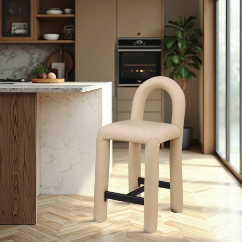 Quinn Tan Vegan Leather Upholstered Counter Stool, 1 Piece