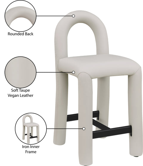 Quinn Taupe Vegan Leather Upholstered Counter Stool, 1 Piece