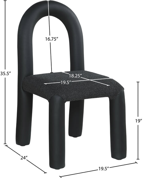 Quinn Black Vegan Leather And Boucle Fabric Upholstered Dining Chair, 2-Piece