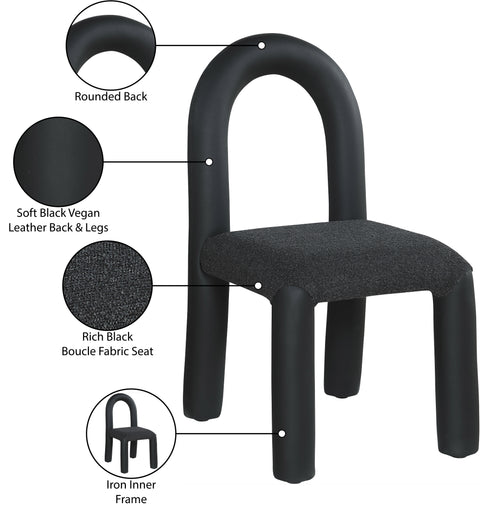 Quinn Black Vegan Leather And Boucle Fabric Upholstered Dining Chair, 2-Piece