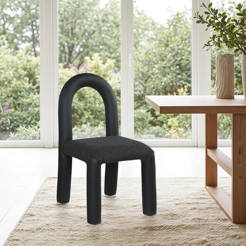 Quinn Black Vegan Leather And Boucle Fabric Upholstered Dining Chair, 2-Piece