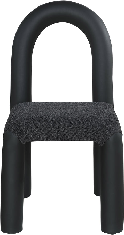 Quinn Black Vegan Leather And Boucle Fabric Upholstered Dining Chair, 2-Piece