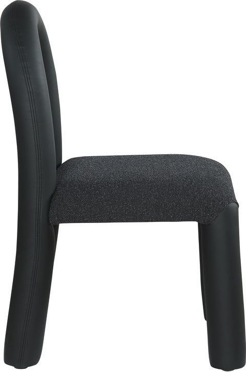Quinn Black Vegan Leather And Boucle Fabric Upholstered Dining Chair, 2-Piece