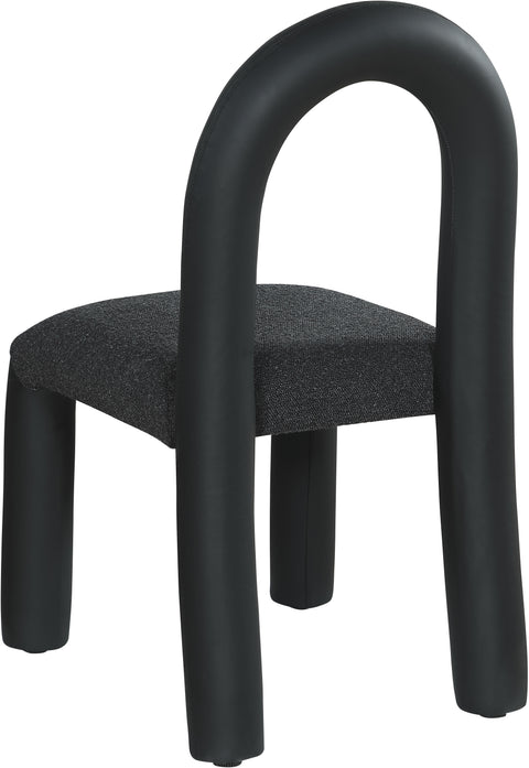 Quinn Black Vegan Leather And Boucle Fabric Upholstered Dining Chair, 2-Piece