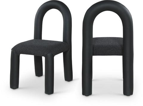 Quinn Black Vegan Leather And Boucle Fabric Upholstered Dining Chair, 2-Piece