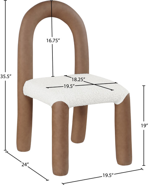Quinn Brown Vegan Leather And Boucle Fabric Upholstered Dining Chair, 2-Piece