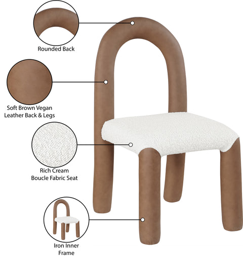 Quinn Brown Vegan Leather And Boucle Fabric Upholstered Dining Chair, 2-Piece