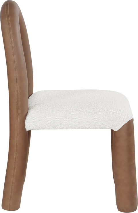 Quinn Brown Vegan Leather And Boucle Fabric Upholstered Dining Chair, 2-Piece