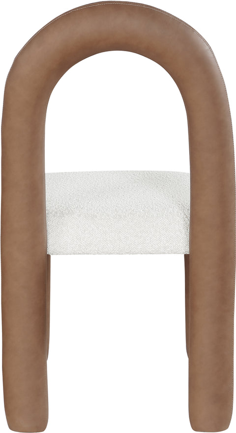 Quinn Brown Vegan Leather And Boucle Fabric Upholstered Dining Chair, 2-Piece