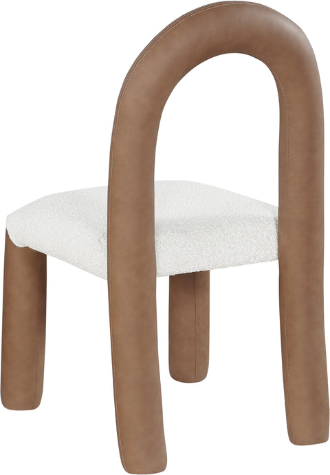 Quinn Brown Vegan Leather And Boucle Fabric Upholstered Dining Chair, 2-Piece