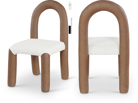 Quinn Brown Vegan Leather And Boucle Fabric Upholstered Dining Chair, 2-Piece