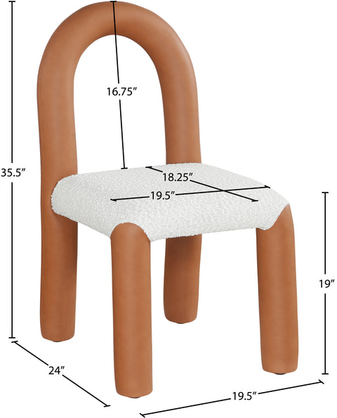 Quinn Cognac Vegan Leather And Boucle Fabric Upholstered Dining Chair, 2-Piece