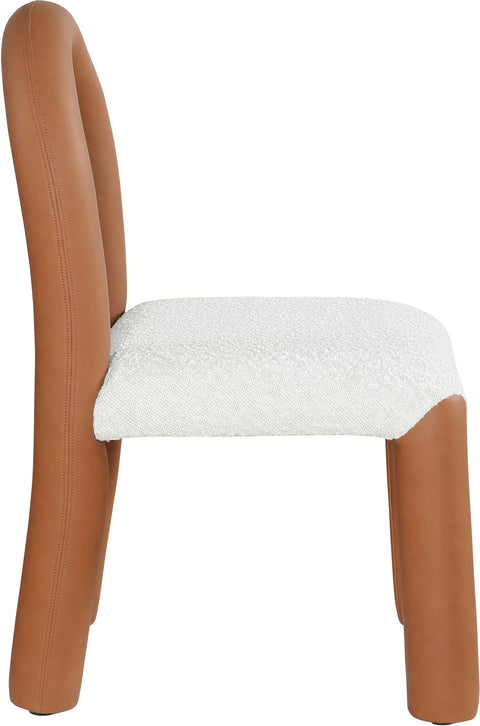 Quinn Cognac Vegan Leather And Boucle Fabric Upholstered Dining Chair, 2-Piece