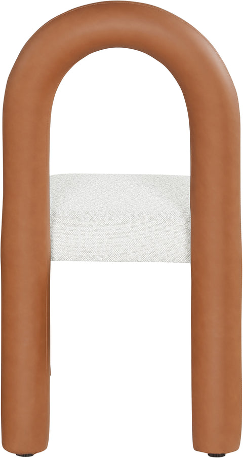 Quinn Cognac Vegan Leather And Boucle Fabric Upholstered Dining Chair, 2-Piece