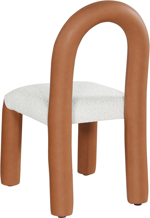 Quinn Cognac Vegan Leather And Boucle Fabric Upholstered Dining Chair, 2-Piece
