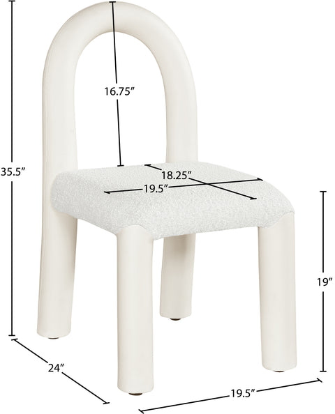 Quinn Cream Vegan Leather And Boucle Fabric Upholstered Dining Chair, 2-Piece