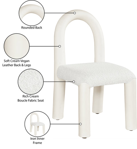 Quinn Cream Vegan Leather And Boucle Fabric Upholstered Dining Chair, 2-Piece
