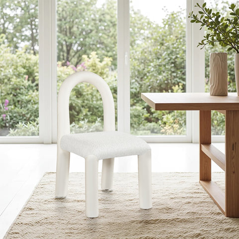 Quinn Cream Vegan Leather And Boucle Fabric Upholstered Dining Chair, 2-Piece