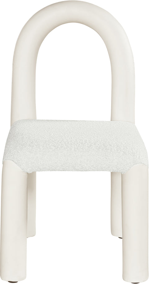 Quinn Cream Vegan Leather And Boucle Fabric Upholstered Dining Chair, 2-Piece
