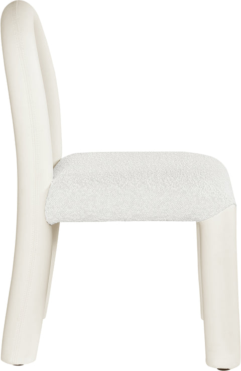 Quinn Cream Vegan Leather And Boucle Fabric Upholstered Dining Chair, 2-Piece