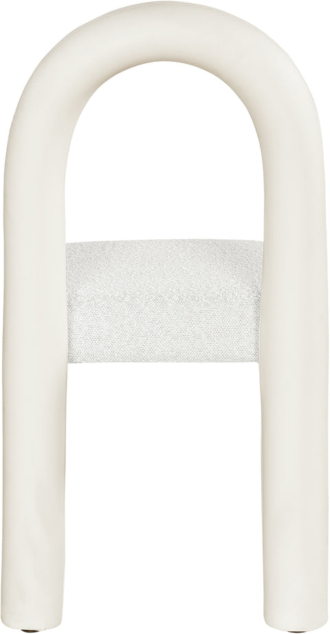 Quinn Cream Vegan Leather And Boucle Fabric Upholstered Dining Chair, 2-Piece