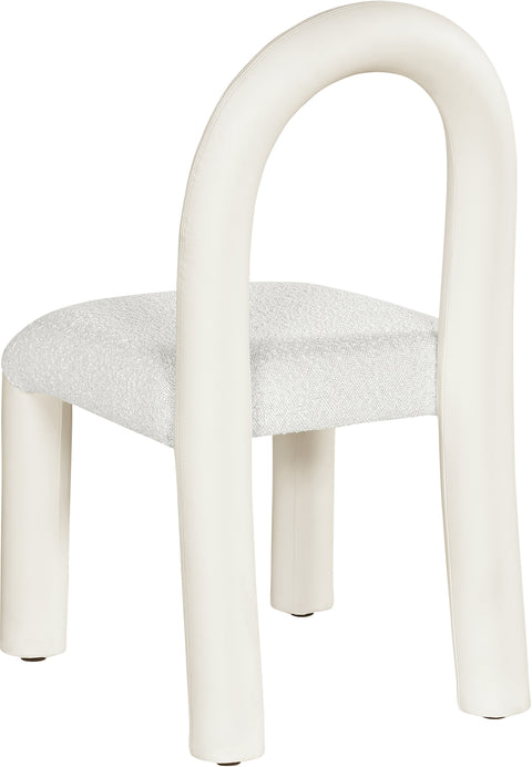 Quinn Cream Vegan Leather And Boucle Fabric Upholstered Dining Chair, 2-Piece