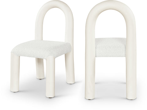 Quinn Cream Vegan Leather And Boucle Fabric Upholstered Dining Chair, 2-Piece