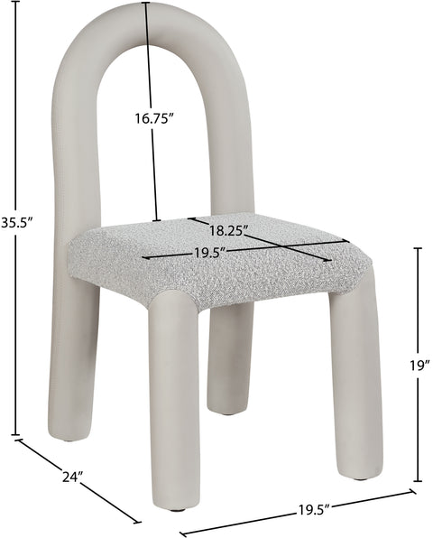 Quinn Taupe Vegan Leather And Boucle Fabric Upholstered Dining Chair, 2-Piece