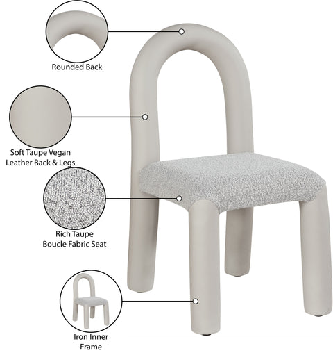 Quinn Taupe Vegan Leather And Boucle Fabric Upholstered Dining Chair, 2-Piece