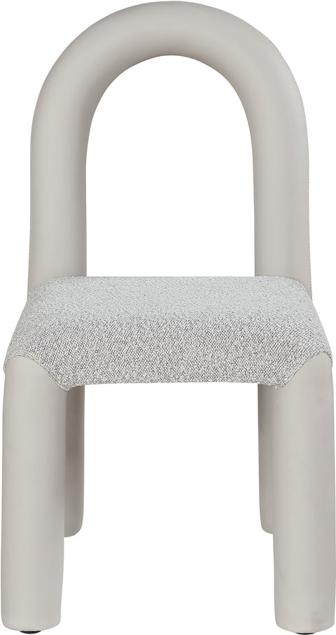 Quinn Taupe Vegan Leather And Boucle Fabric Upholstered Dining Chair, 2-Piece