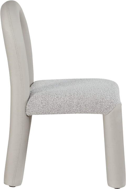 Quinn Taupe Vegan Leather And Boucle Fabric Upholstered Dining Chair, 2-Piece