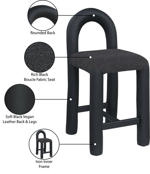 Quinn Black Vegan Leather And Boucle Fabric Upholstered Counter Stool, 1 Piece