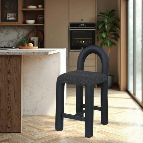 Quinn Black Vegan Leather And Boucle Fabric Upholstered Counter Stool, 1 Piece