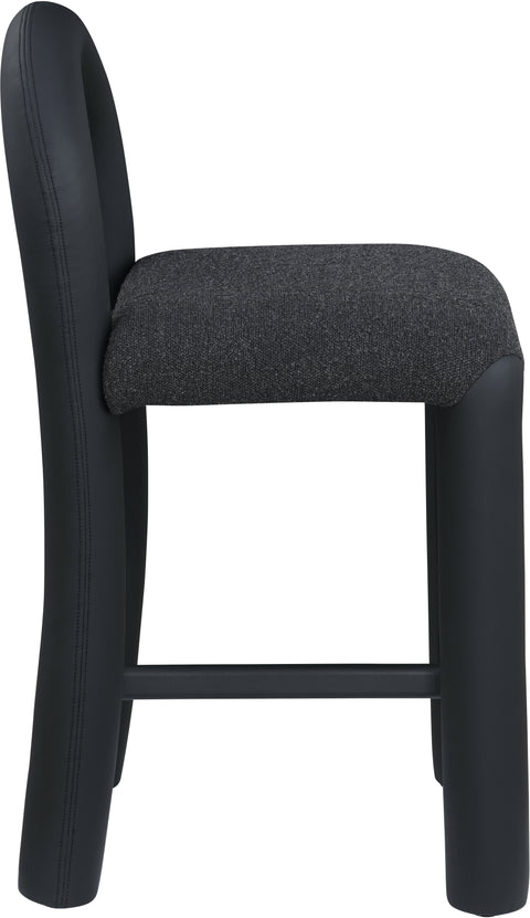 Quinn Black Vegan Leather And Boucle Fabric Upholstered Counter Stool, 1 Piece