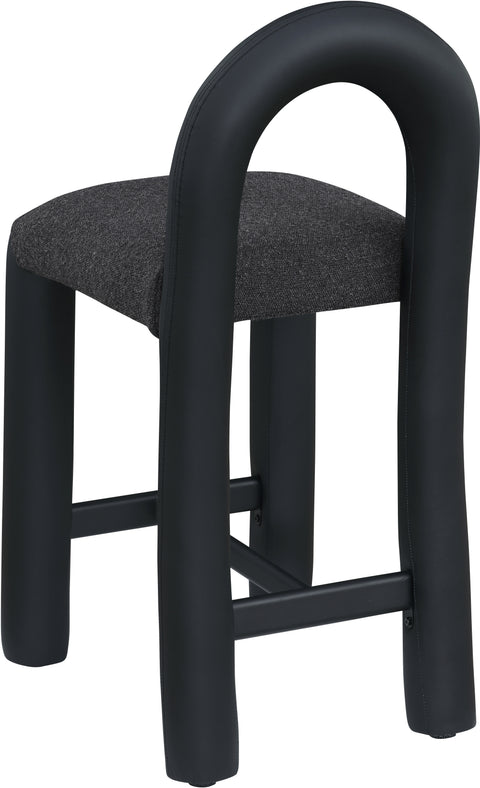 Quinn Black Vegan Leather And Boucle Fabric Upholstered Counter Stool, 1 Piece