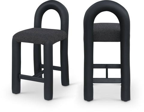 Quinn Black Vegan Leather And Boucle Fabric Upholstered Counter Stool, 1 Piece