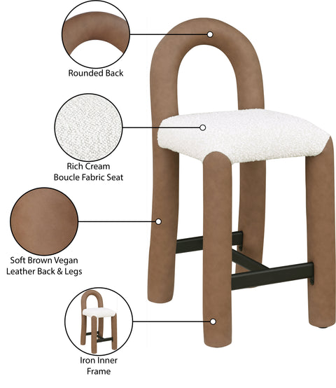 Kira Vegan Leather And Boucle Fabric Upholstered Counter Stool, 1 Piece