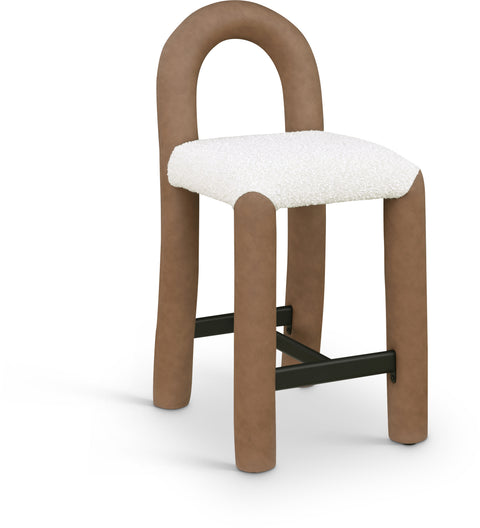 Kira Vegan Leather And Boucle Fabric Upholstered Counter Stool, 1 Piece