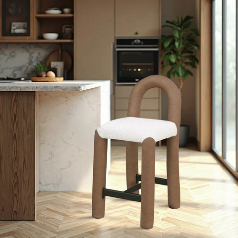Kira Vegan Leather And Boucle Fabric Upholstered Counter Stool, 1 Piece