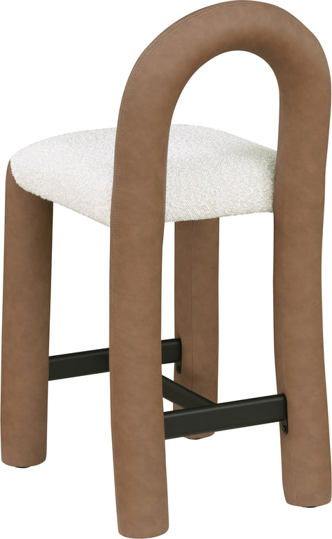 Kira Vegan Leather And Boucle Fabric Upholstered Counter Stool, 1 Piece