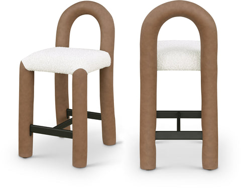 Kira Vegan Leather And Boucle Fabric Upholstered Counter Stool, 1 Piece