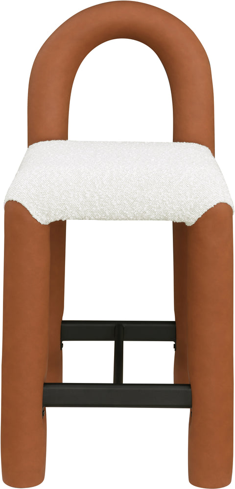 Quinn Cognac Vegan Leather And Boucle Fabric Upholstered Counter Stool, 1 Piece