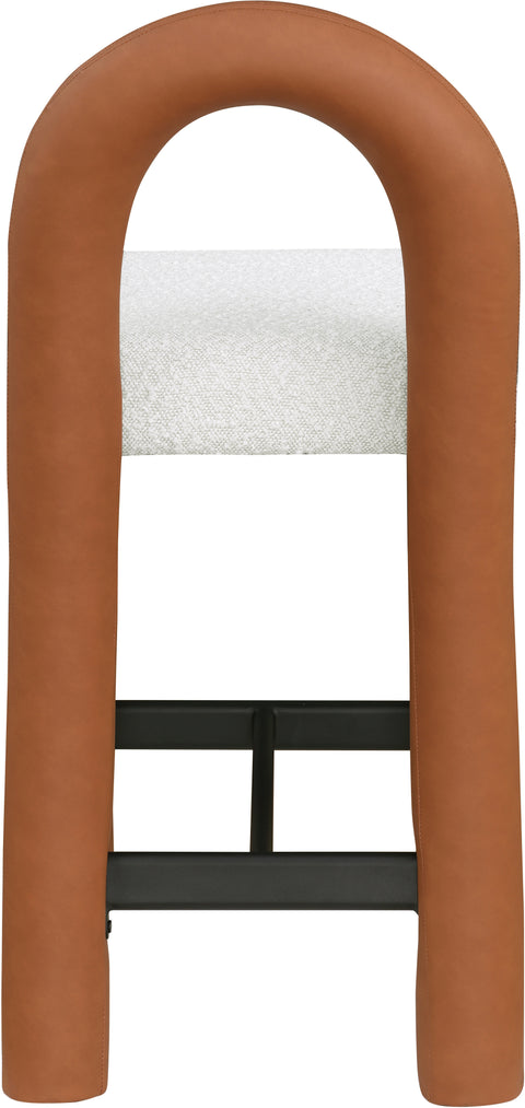 Quinn Cognac Vegan Leather And Boucle Fabric Upholstered Counter Stool, 1 Piece