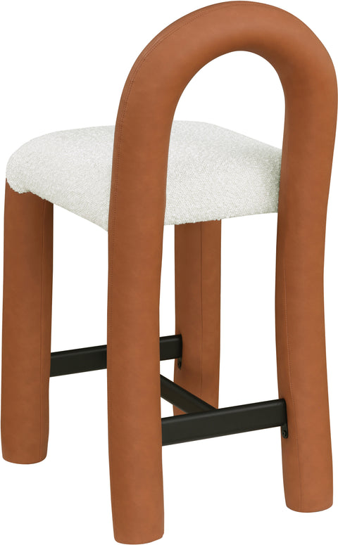 Quinn Cognac Vegan Leather And Boucle Fabric Upholstered Counter Stool, 1 Piece