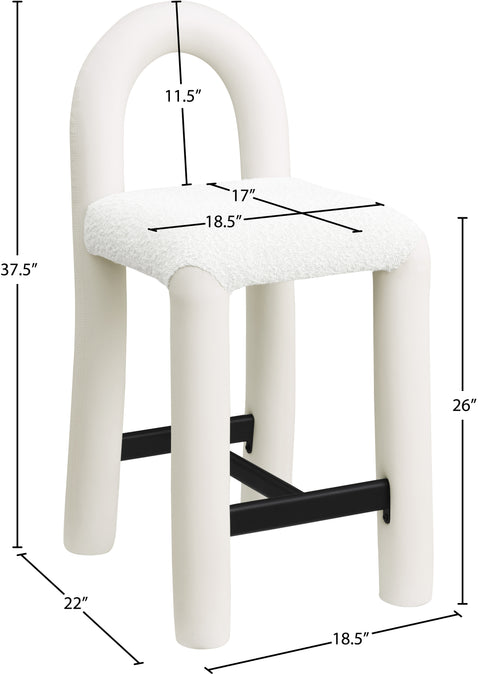 Quinn Cream Vegan Leather And Boucle Fabric Upholstered Counter Stool, 1 Piece
