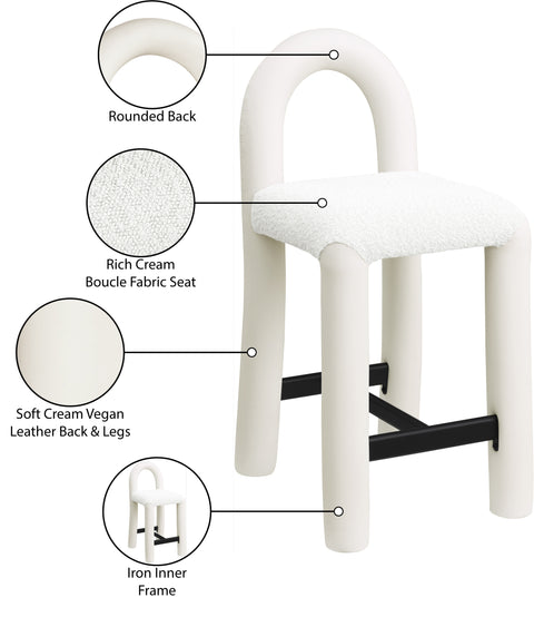Quinn Cream Vegan Leather And Boucle Fabric Upholstered Counter Stool, 1 Piece